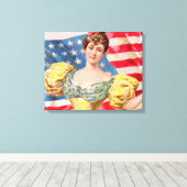 Amerikaanse Flag Lady Liberty Independence Canvas Afdruk (Insitu (Houten vloer))