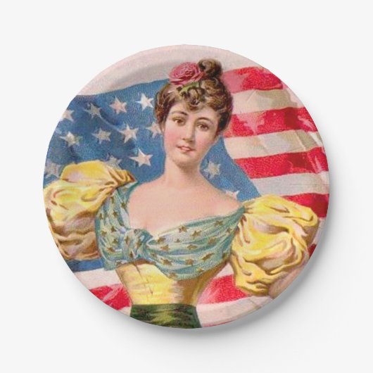 Amerikaanse Flag Lady Liberty Independence Papieren Bordje (Voorkant)