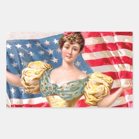 Amerikaanse Flag Lady Liberty Independence Rechthoekige Sticker (Voorkant)