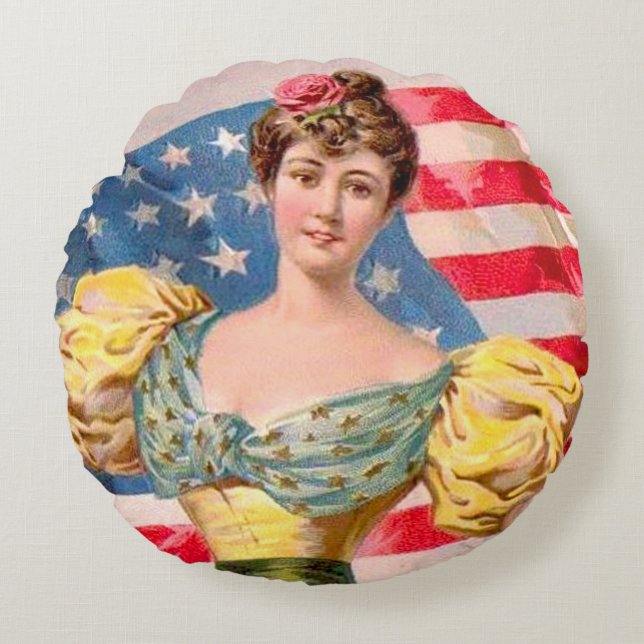 Amerikaanse Flag Lady Liberty Independence Rond Kussen (Voorkant)
