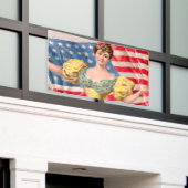 Amerikaanse Flag Lady Liberty Independence Spandoek (Buitenkant Gebouw)