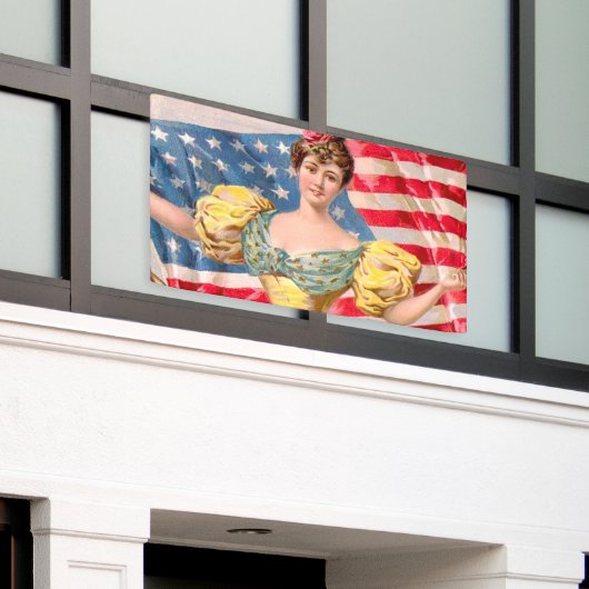 Amerikaanse Flag Lady Liberty Independence Spandoek (Buitenkant Gebouw)