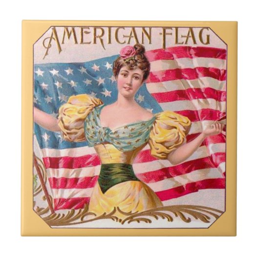 Amerikaanse Flag Lady Liberty Independence Tegeltje (Voorkant)