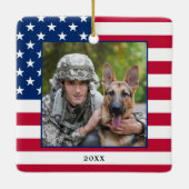 Amerikaanse Flag Patriotic Kerstmis - Aangepaste f Keramisch Ornament (Achterkant)