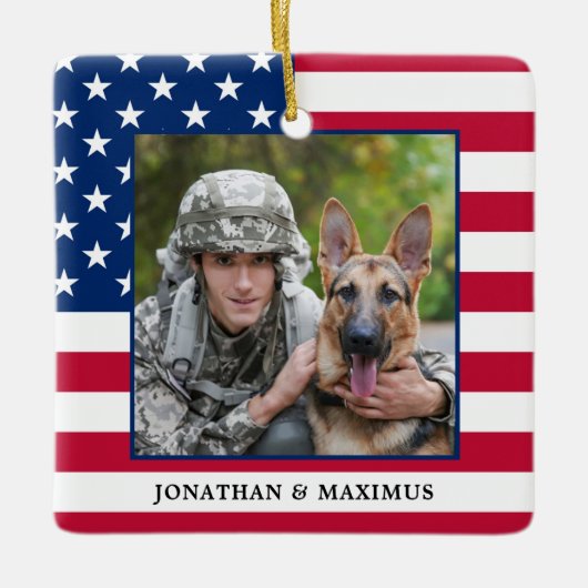 Amerikaanse Flag Patriotic Kerstmis - Aangepaste f Keramisch Ornament (Voorkant)