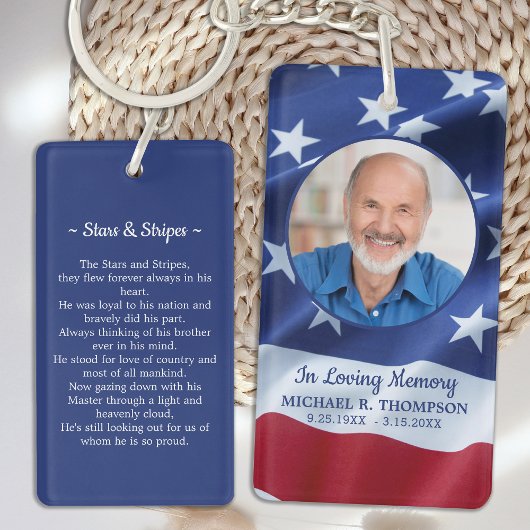 Amerikaanse Flag Photo Army Funeral Prayer Card Sleutelhanger