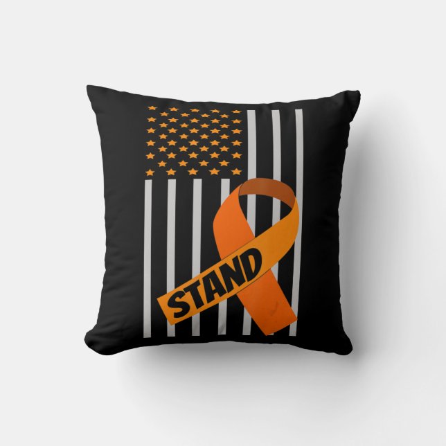 Amerikaanse Flag Ribbon Leukemia Awareness Family  Kussen (Voorkant)