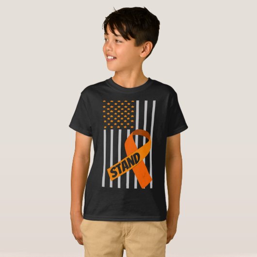 Amerikaanse Flag Ribbon Leukemia Awareness Family  T-shirt (Voorkant volledig)