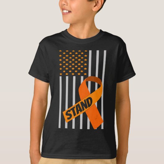 Amerikaanse Flag Ribbon Leukemia Awareness Family  T-shirt (Voorkant)