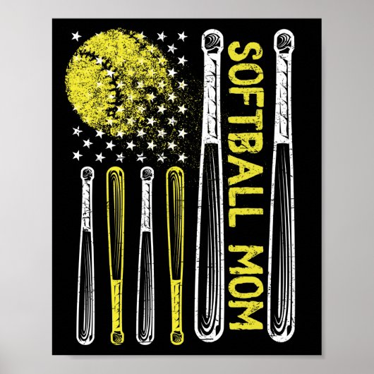 Amerikaanse Flag Softball Mam Moederdag Poster (Voorkant)