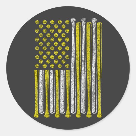 Amerikaanse Flag Softball Team  Funny Classic Ronde Sticker (Voorkant)