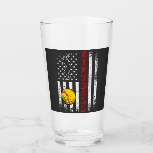 Amerikaanse Flag Softball Team  Funny Drink Glas (Voorkant)