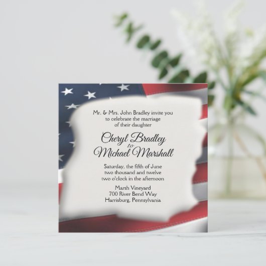 Amerikaanse Flag Splash Wedding Invitations Kaart (Staand voorkant)