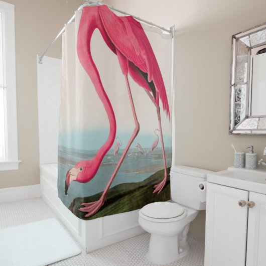 Amerikaanse Flamingo Birds of America Audubon Prin Douchegordijn (In situ)