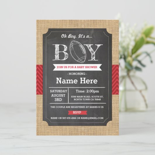 Amerikaanse football Baby shower Boy Rugby Uitnodi Kaart (Staand voorkant)