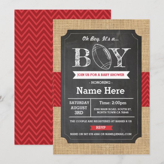 Amerikaanse football Baby shower Boy Rugby Uitnodi Kaart (Voorkant / Achterkant)