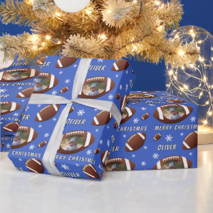 Amerikaanse Football Ball Merry-kerstfoto Cadeaupapier
