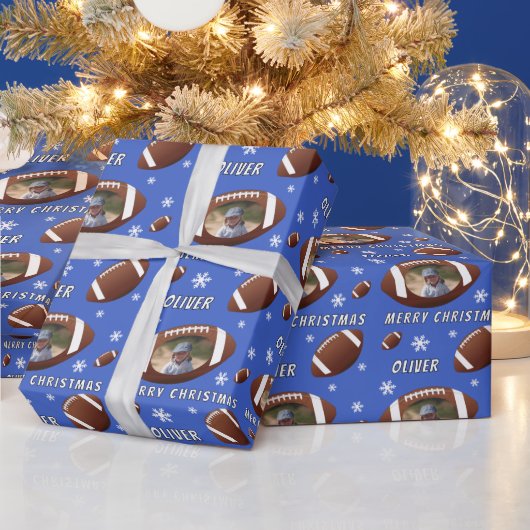 Amerikaanse Football Ball Merry-kerstfoto Cadeaupapier (Feestdagen)