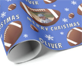 Amerikaanse Football Ball Merry-kerstfoto Cadeaupapier (Rol Hoek)
