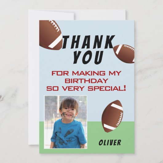 Amerikaanse Football Ball Sports Kinderen Birthday Bedankkaart (Voorkant)