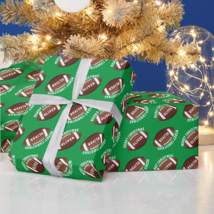 Amerikaanse Football Balls Naam Groene Kerst Cadeaupapier