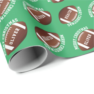 Amerikaanse Football Balls Naam Groene Kerst Cadeaupapier