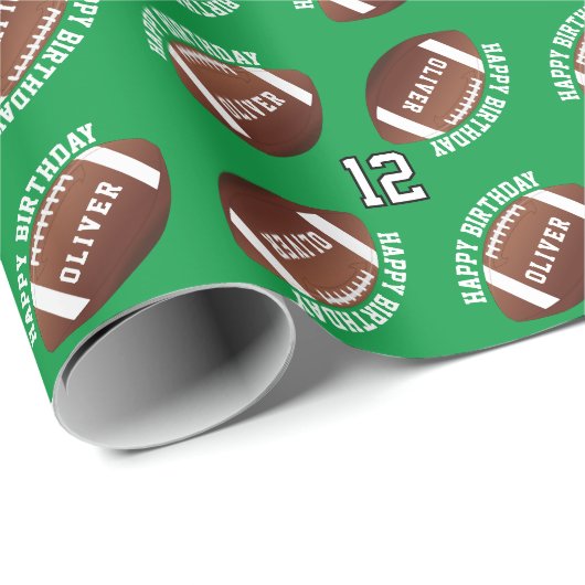 Amerikaanse Football Balls Naam Happy Birthday Cadeaupapier (Rol Hoek)