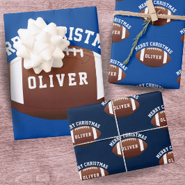 Amerikaanse Football Balls Name Blue Kerstmis Inpakpapier Vel
