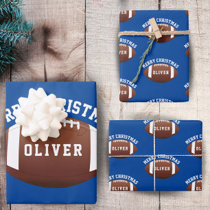 Amerikaanse Football Balls Name Blue Kerstmis Inpakpapier Vel