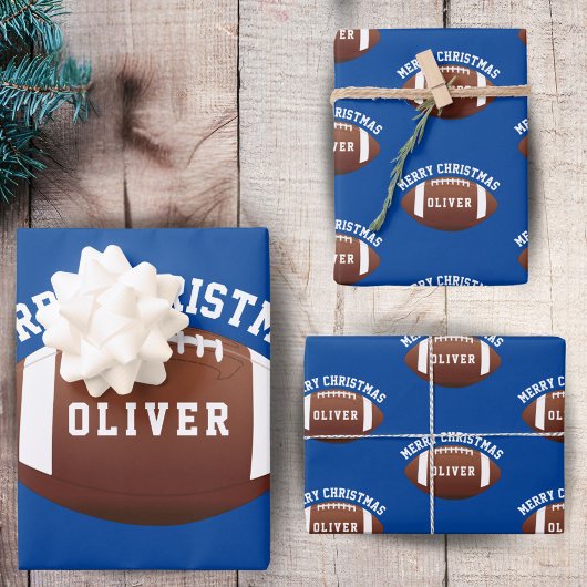 Amerikaanse Football Balls Name Blue Kerstmis Inpakpapier Vel