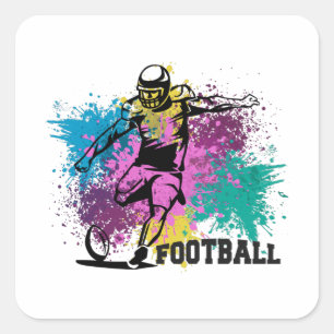 Amerikaanse Football Grungy Color Splashes Vierkante Sticker