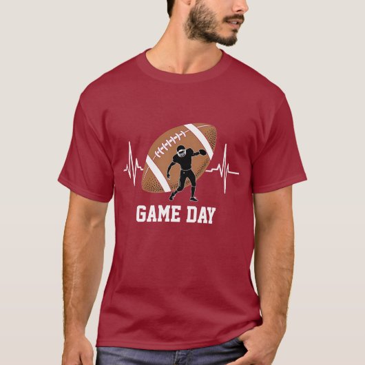 Amerikaanse Football Heartbeat Pulse Game Day T-shirt (Voorkant)
