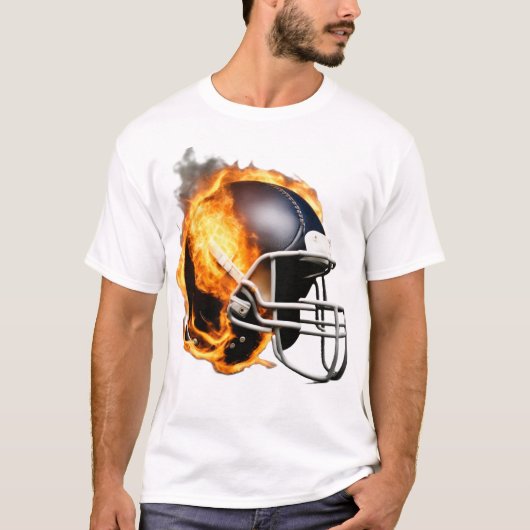 Amerikaanse Football Helmet On Fire Cool Design T-shirt (Voorkant)