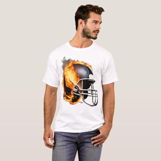 Amerikaanse Football Helmet On Fire Cool Design T-shirt (Voorkant volledig)