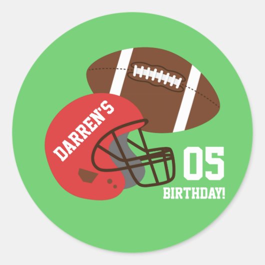 Amerikaanse Football Kinderen Birthday Ronde Sticker (Voorkant)