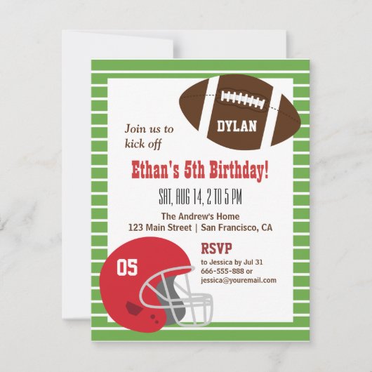 Amerikaanse Football Kinderen van Birthday Kaart (Voorkant)