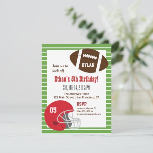 Amerikaanse Football Kinderen van Birthday Kaart (Staand voorkant)