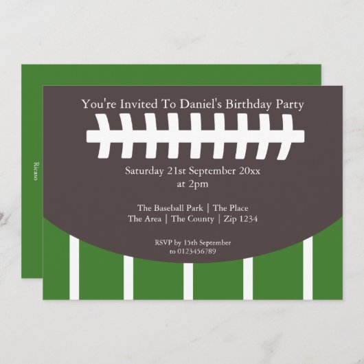 Amerikaanse Football Partij Kaart (Voorkant / Achterkant)