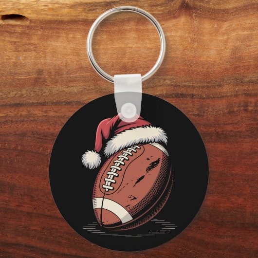 Amerikaanse Football Santa Hat Sports Kerstmis Sleutelhanger (Voorkant)