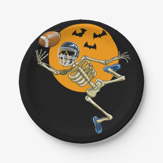 Amerikaanse Football Skeleton Halloween Mannen Boy Papieren Bordje (Voorkant)