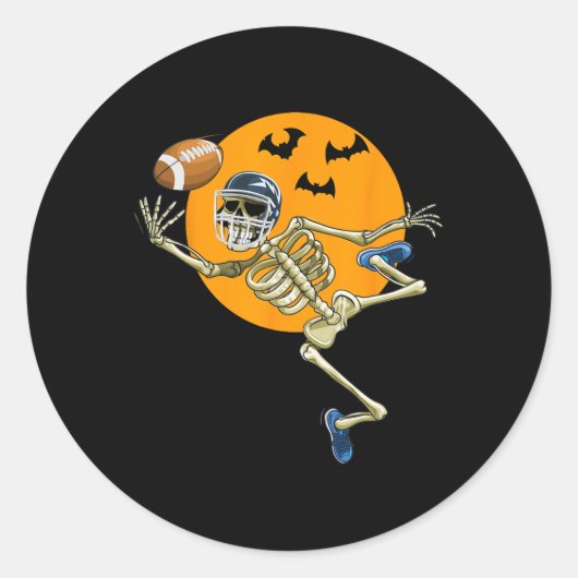 Amerikaanse Football Skeleton Halloween Mannen Boy Ronde Sticker (Voorkant)