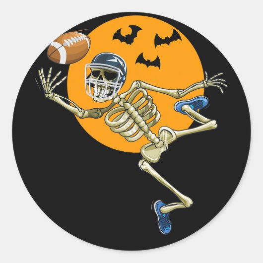 Amerikaanse Football Skeleton Halloween Mannen Boy Ronde Sticker (Voorkant)