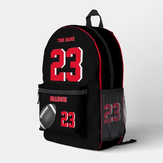 Amerikaanse Footballs bal rugzak zwart rood 1 (Achterkant Hoek Rechts)