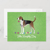 Amerikaanse Foxhound Feliz Naughty Dog Kerstmis Feestdagenkaart (Voorkant / Achterkant)