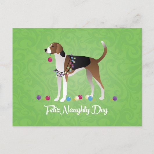 Amerikaanse Foxhound Feliz Naughty Dog Kerstmis Feestdagenkaart (Voorkant)