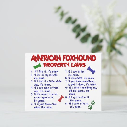 AMERIKAANSE FOXHOUND Property Laws 2 Briefkaart (Staand voorkant)