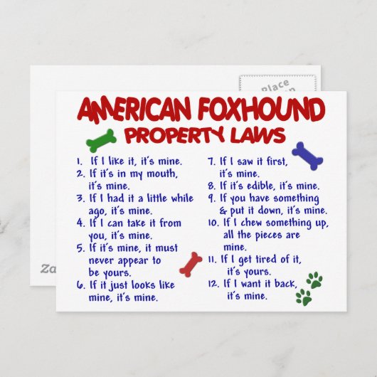 AMERIKAANSE FOXHOUND Property Laws 2 Briefkaart (Voorkant / Achterkant)