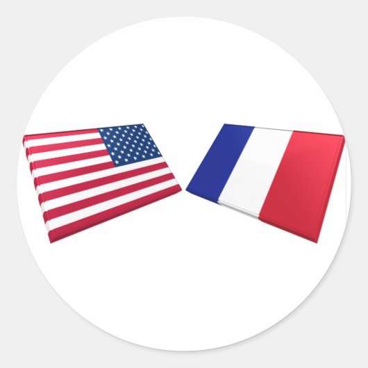 Amerikaanse & Franse vlaggen Ronde Sticker (Voorkant)