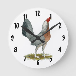 Amerikaanse Game Hen Zilver Blauw Ronde Klok