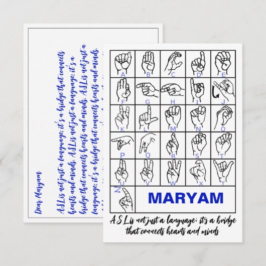 Amerikaanse Gebarentaal Alfabet, ASL Doof Bedankkaart (Voorkant / Achterkant)